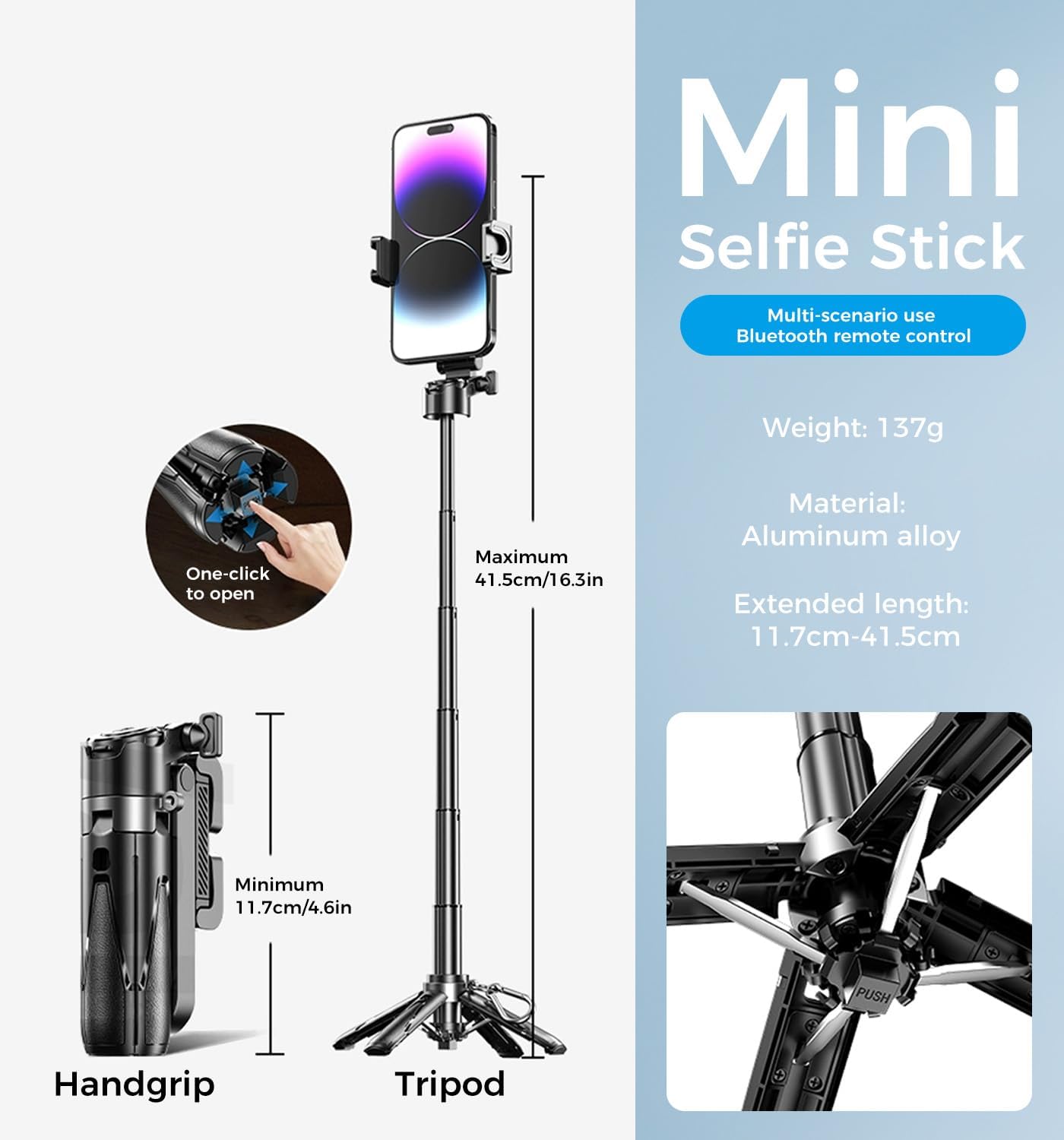 🔥Limited Stock- MagicGrip Pro – Compact 3-in-1 Selfie Stick Tripod with Remote | 6 Months Warranty