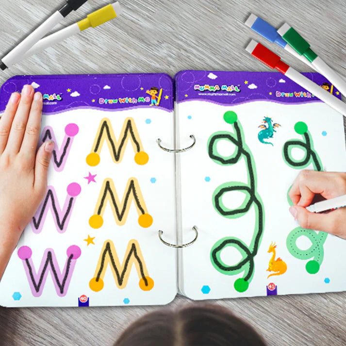 68 Pages Reusable Tracing Line book to improve HAND WRITING For 2+ Years kids