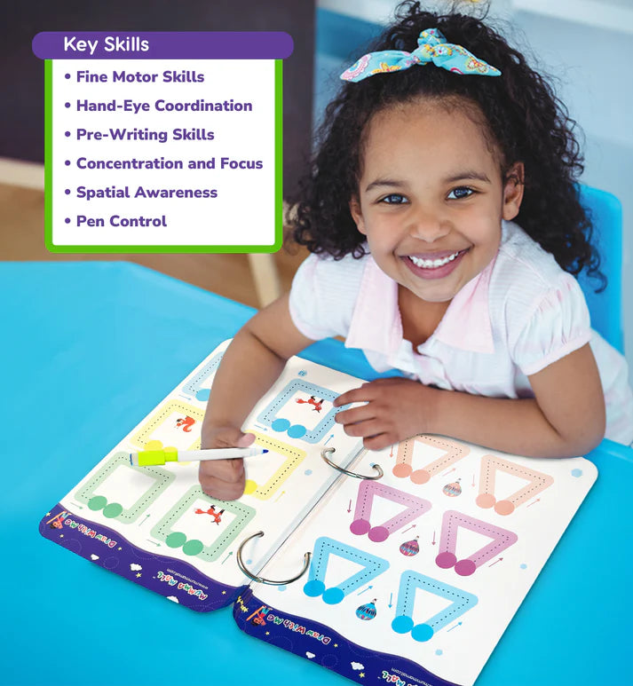68 Pages Reusable Tracing Line book to improve HAND WRITING For 2+ Years kids