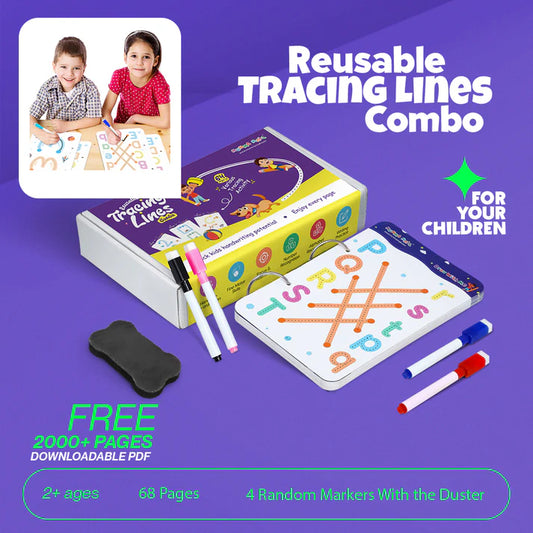 68 Pages Reusable Tracing Line book to improve HAND WRITING For 2+ Years kids