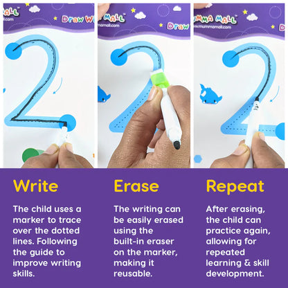 68 Pages Reusable Tracing Line book to improve HAND WRITING For 2+ Years kids